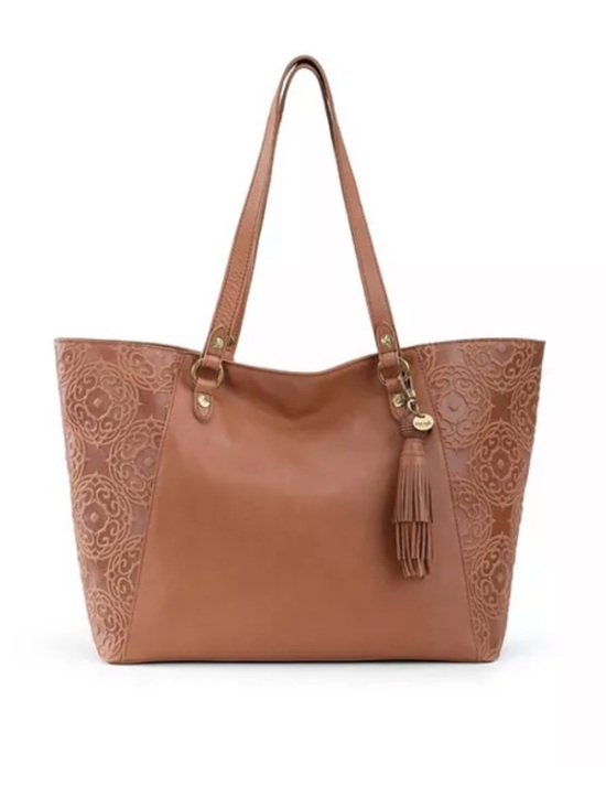 The Sak Handbags - The Sak Sienna Leather Tote Handbag with Tassel Accent Tan Cognac